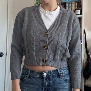 ROMWE Charcoal Button-Up Cardigan